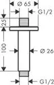 Deckenanschluss mit zylindrischer Form und Gewinde. Produkt von Hansgrohe, geeignet für Installationen in Badezimmern. Maße sind im technischen Zeichnungsformat dargestellt.